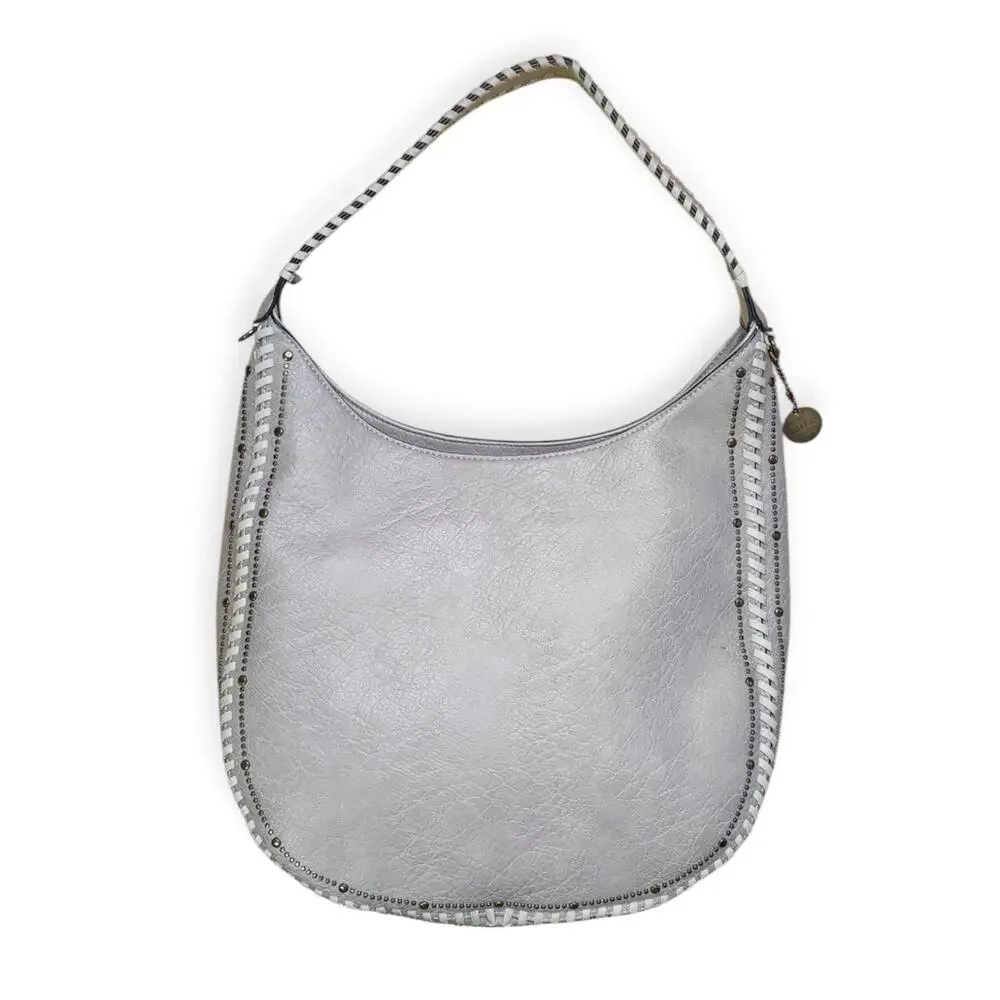 Ampere Memphis Hobo studded Vegan Faux Gray Leather Purse Handbag NWOT